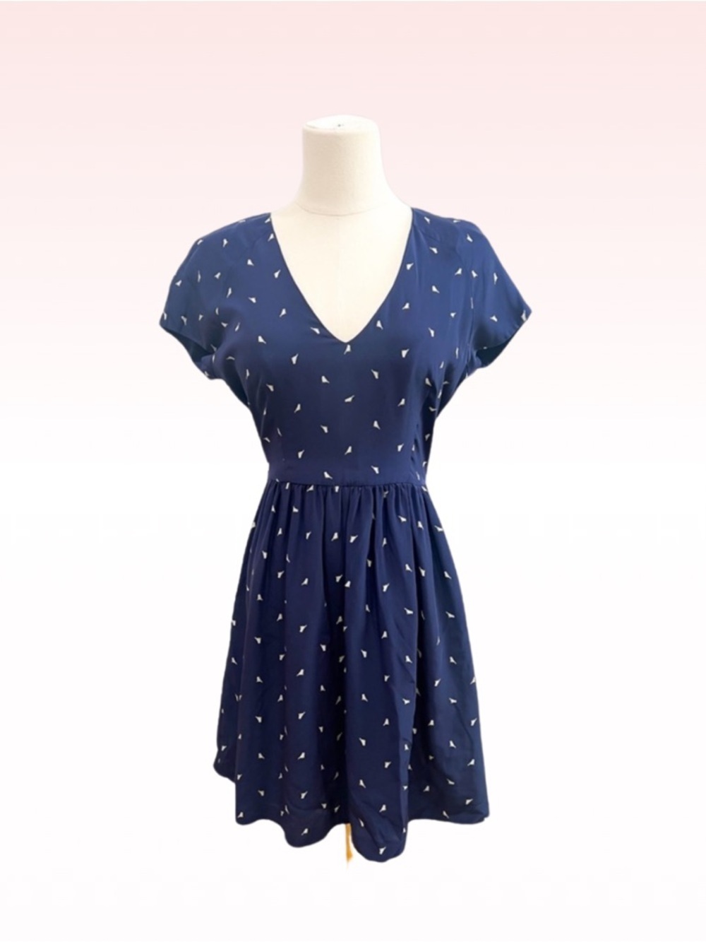 PJK Blue Bird Print V Neck Dress (Sz M)